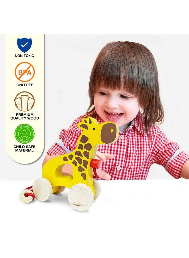 Wooden Pull Along Toygiraffe ; Pull String Toys For Babies ; Encourages Walking Pulled Along For 12 Months And Above ; Learning Toys For Kids