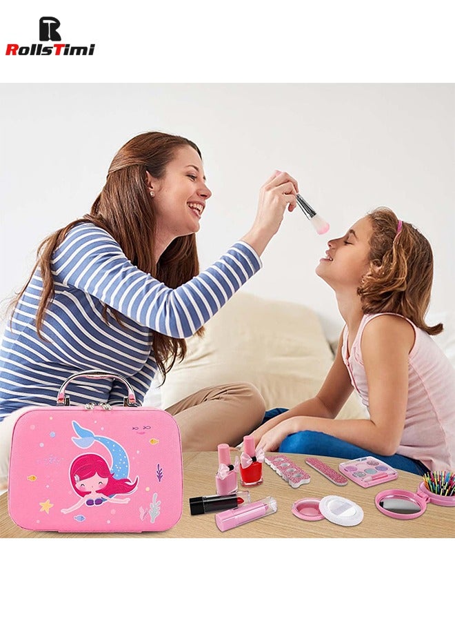 Girls Makeup Kit Real Kids MakeUp Set Cosmetics Play Set Washable Safe with Carry Case Party Game