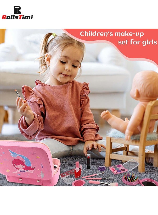 Girls Makeup Kit Real Kids MakeUp Set Cosmetics Play Set Washable Safe with Carry Case Party Game