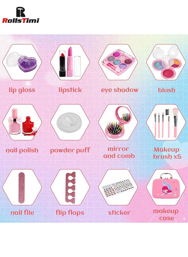 Girls Makeup Kit Real Kids MakeUp Set Cosmetics Play Set Washable Safe with Carry Case Party Game