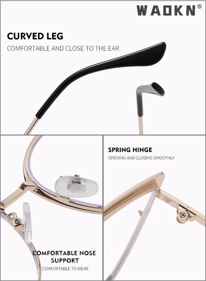 Women's Blue Light Blocking Glasses Blue Light Filter Computer Reading Gaming TV Phones Cat Eye Eyeglasses Fashion Anti Eyestrain Headache Eyewear | UV Protection Specs | Black Gold