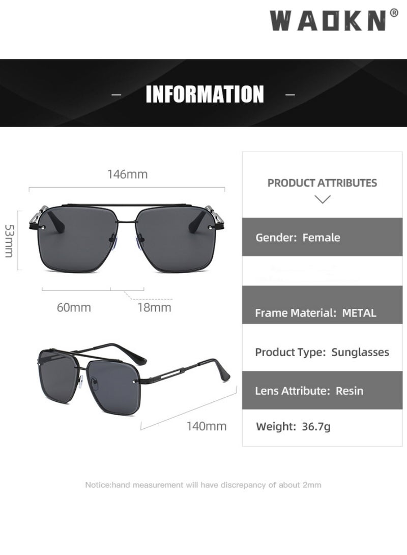 Modern Square Sunglasses for Men Women UV400 Protection Sun Glasses with Gold Metal Frame Fashion Anti-Glare Sun Shades for Driving Fishing Traveling with,Driving Cycling Outdoor (Black)