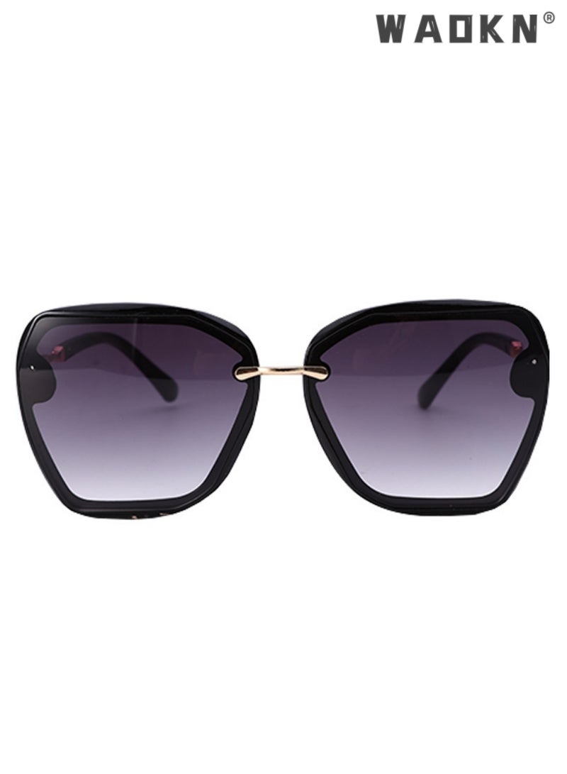 Women's Square Sunglasses, UV400 Protection Sun Glasses with Sequin Side Design, Fashion Anti-glare Sun Shades for Women with Glasses Case, 55mm, Transparent Black