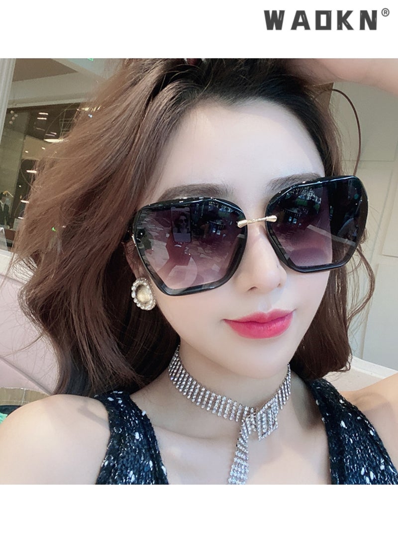 Women's Square Sunglasses, UV400 Protection Sun Glasses with Sequin Side Design, Fashion Anti-glare Sun Shades for Women with Glasses Case, 55mm, Transparent Black