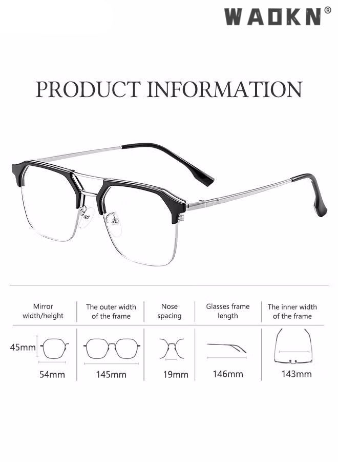 Blue Light Blocking Glasses Blue Light Filter Computer Reading Gaming TV Phones Browline Frame Eyeglasses Fashion Anti Eyestrain Headache Eyewear for Women Men Black Silver