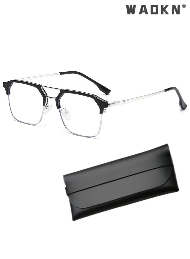 Blue Light Blocking Glasses Blue Light Filter Computer Reading Gaming TV Phones Browline Frame Eyeglasses Fashion Anti Eyestrain Headache Eyewear for Women Men Black Silver