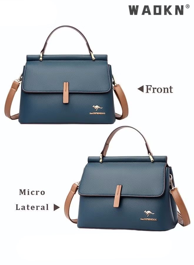 Texture Shoulder Crossbody Bag Fashion Elegant Exquisite Multi-pocket Charm High-Quality Fabric Large Capacity Handbag for Women/Mother/Girl Friend Gift Soft Leather Waterproof Fashion Handbag Blue