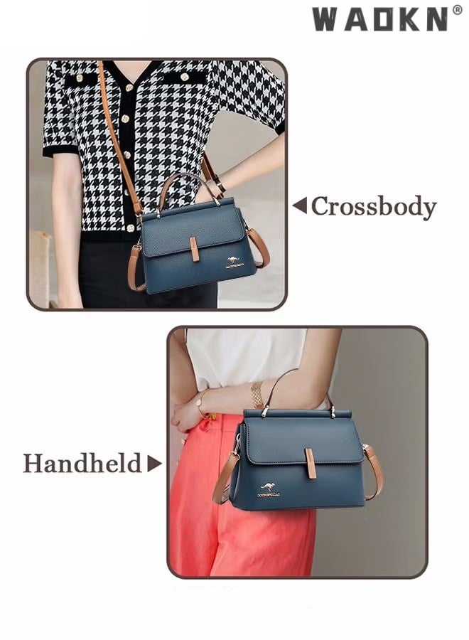 Texture Shoulder Crossbody Bag Fashion Elegant Exquisite Multi-pocket Charm High-Quality Fabric Large Capacity Handbag for Women/Mother/Girl Friend Gift Soft Leather Waterproof Fashion Handbag Blue
