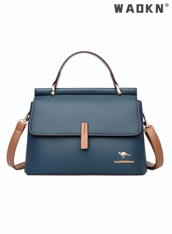 Texture Shoulder Crossbody Bag Fashion Elegant Exquisite Multi-pocket Charm High-Quality Fabric Large Capacity Handbag for Women/Mother/Girl Friend Gift Soft Leather Waterproof Fashion Handbag Blue