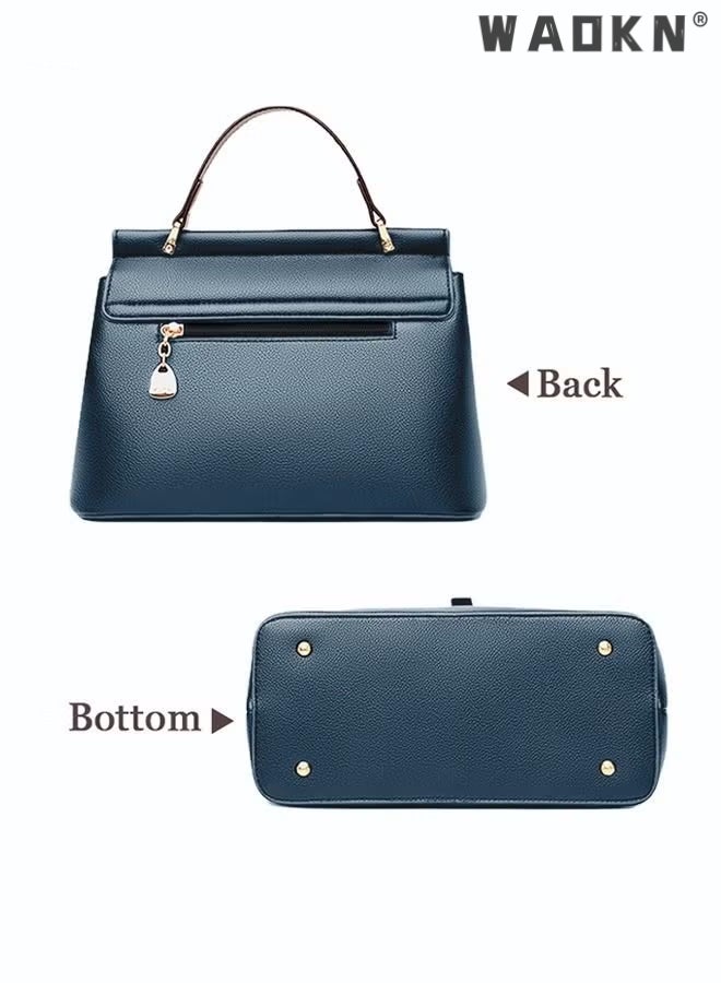 Texture Shoulder Crossbody Bag Fashion Elegant Exquisite Multi-pocket Charm High-Quality Fabric Large Capacity Handbag for Women/Mother/Girl Friend Gift Soft Leather Waterproof Fashion Handbag Blue