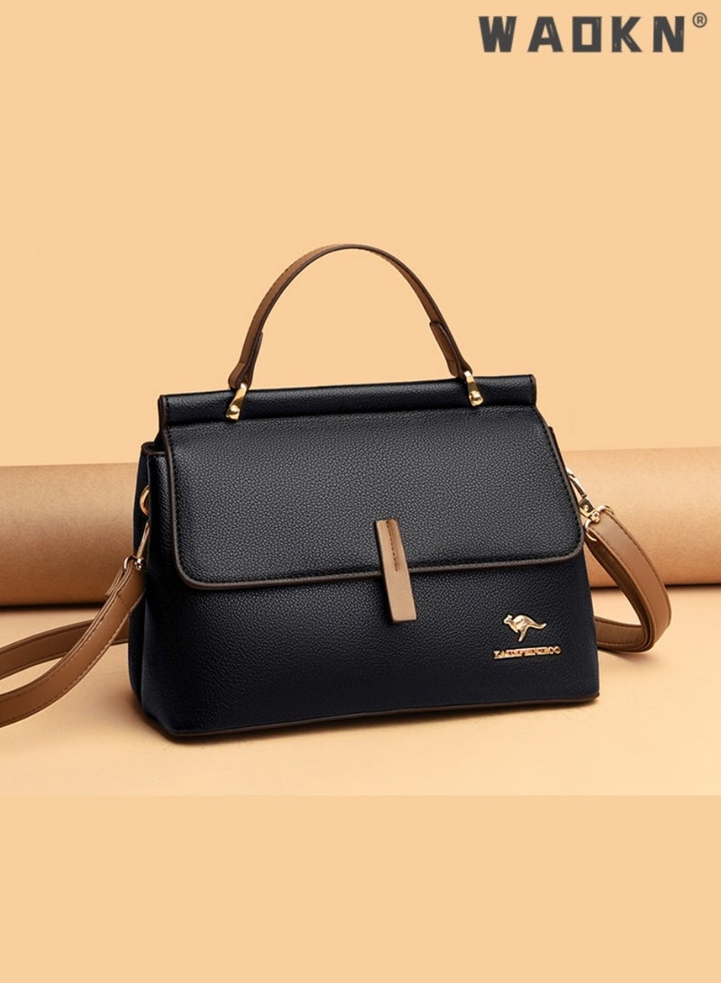 Texture Shoulder Crossbody Bag Fashion Elegant Exquisite Multi-pocket Charm High-Quality Fabric Large Capacity Handbag for Women/Mother/Girl Friend Gift Soft Leather Waterproof Fashion Handbag Black