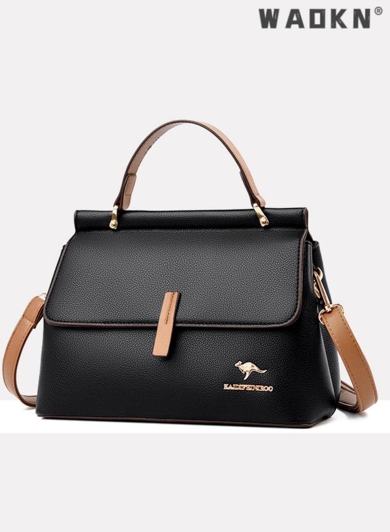 Texture Shoulder Crossbody Bag Fashion Elegant Exquisite Multi-pocket Charm High-Quality Fabric Large Capacity Handbag for Women/Mother/Girl Friend Gift Soft Leather Waterproof Fashion Handbag Black