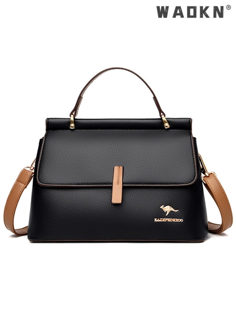 Texture Shoulder Crossbody Bag Fashion Elegant Exquisite Multi-pocket Charm High-Quality Fabric Large Capacity Handbag for Women/Mother/Girl Friend Gift Soft Leather Waterproof Fashion Handbag Black