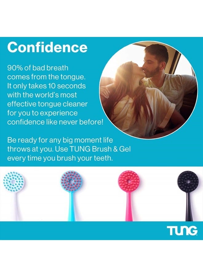 Tung Tongue Brush with Caps | Tongue Cleaner for Adults | Tongue Scraper | Tongue Scrubber | Bad Breath and Halitosis | Mouth Odor Eliminator | Made in America (2 Pack w/Cap)