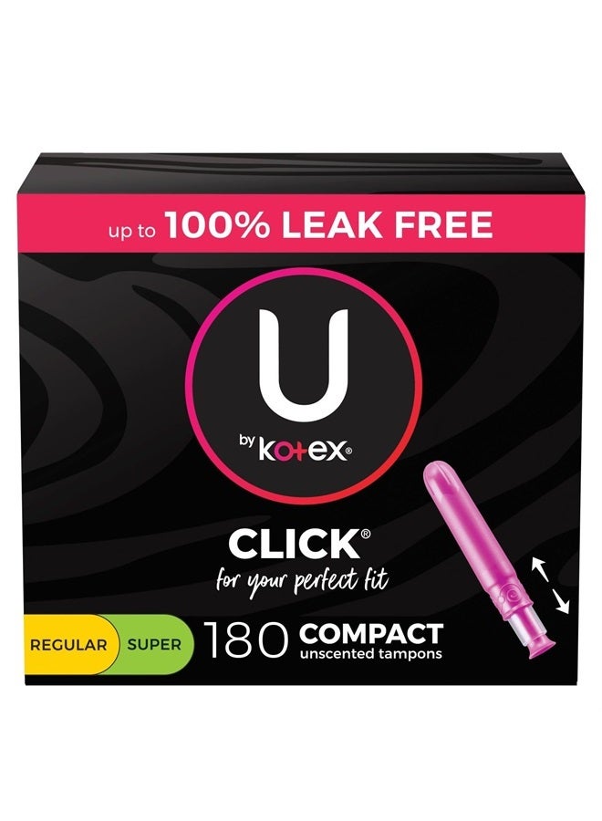 Click Multipack Tampons, Compact, Regular/Super Absorbency, Unscented, 180 Count (6 Packs of 30) (Packaging May Vary)