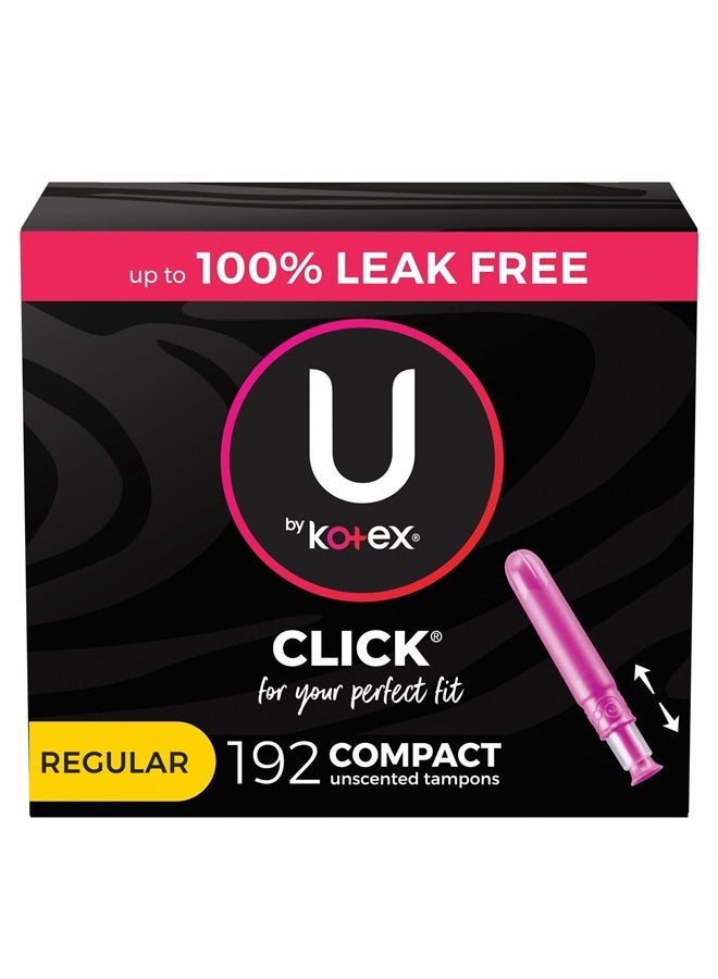 Click Compact Tampons, Regular Absorbency, Unscented, 192 Count (6 Packs of 32) (Packaging May Vary)