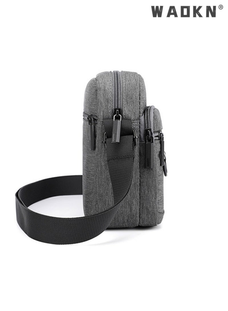 Men's Multifunctional Canvas Shoulder Bag Multi Pockets Business Messenger Bags Portable Mobile Phone Coin Sports Over Crossbody for Travel School Office Grey