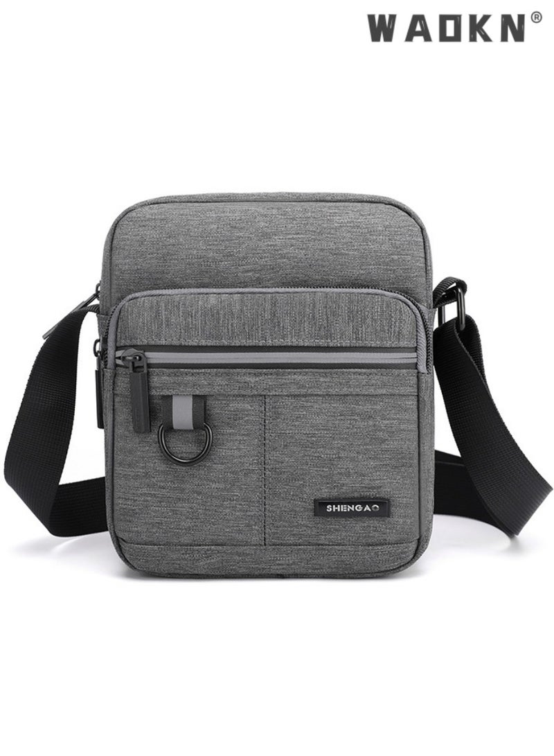 Men's Multifunctional Canvas Shoulder Bag Multi Pockets Business Messenger Bags Portable Mobile Phone Coin Sports Over Crossbody for Travel School Office Grey