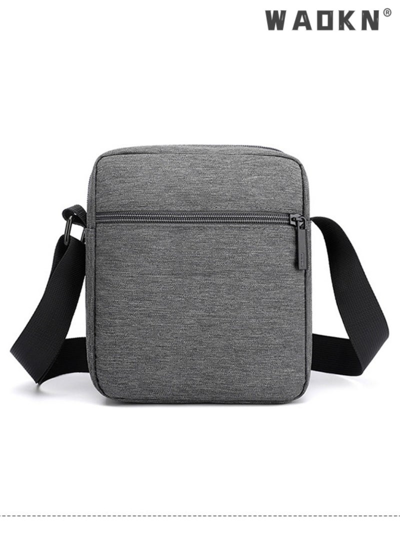 Men's Multifunctional Canvas Shoulder Bag Multi Pockets Business Messenger Bags Portable Mobile Phone Coin Sports Over Crossbody for Travel School Office Grey