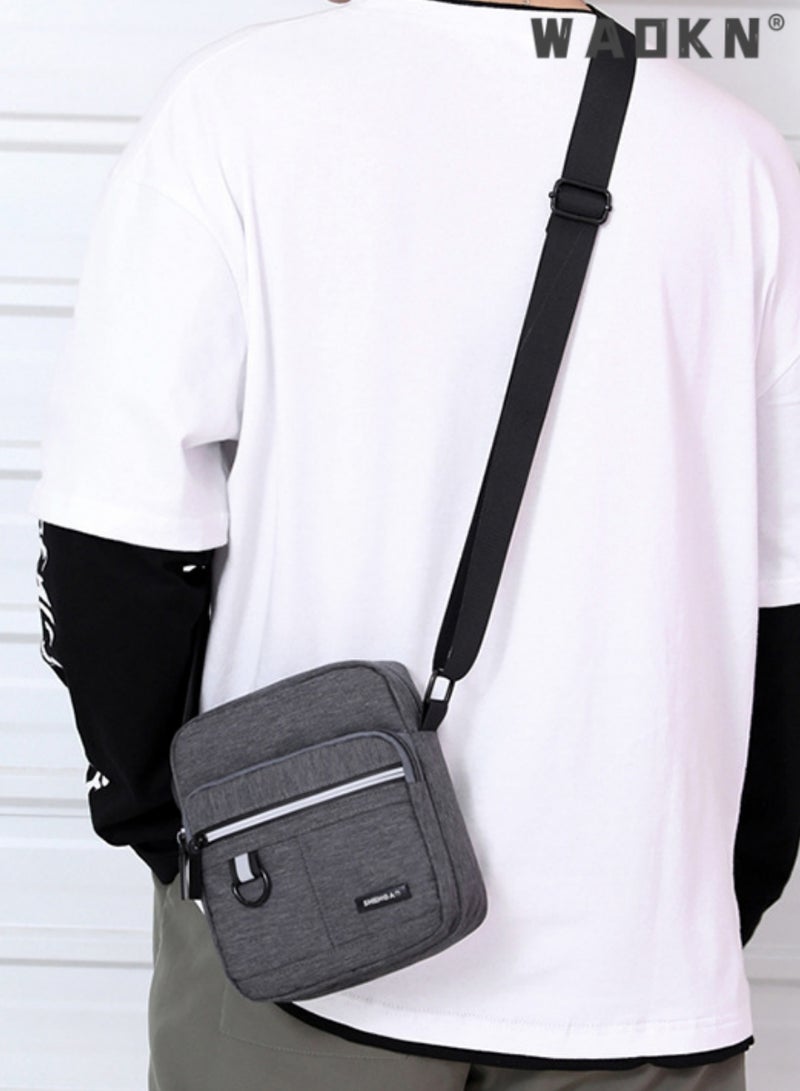 Men's Multifunctional Canvas Shoulder Bag Multi Pockets Business Messenger Bags Portable Mobile Phone Coin Sports Over Crossbody for Travel School Office Grey