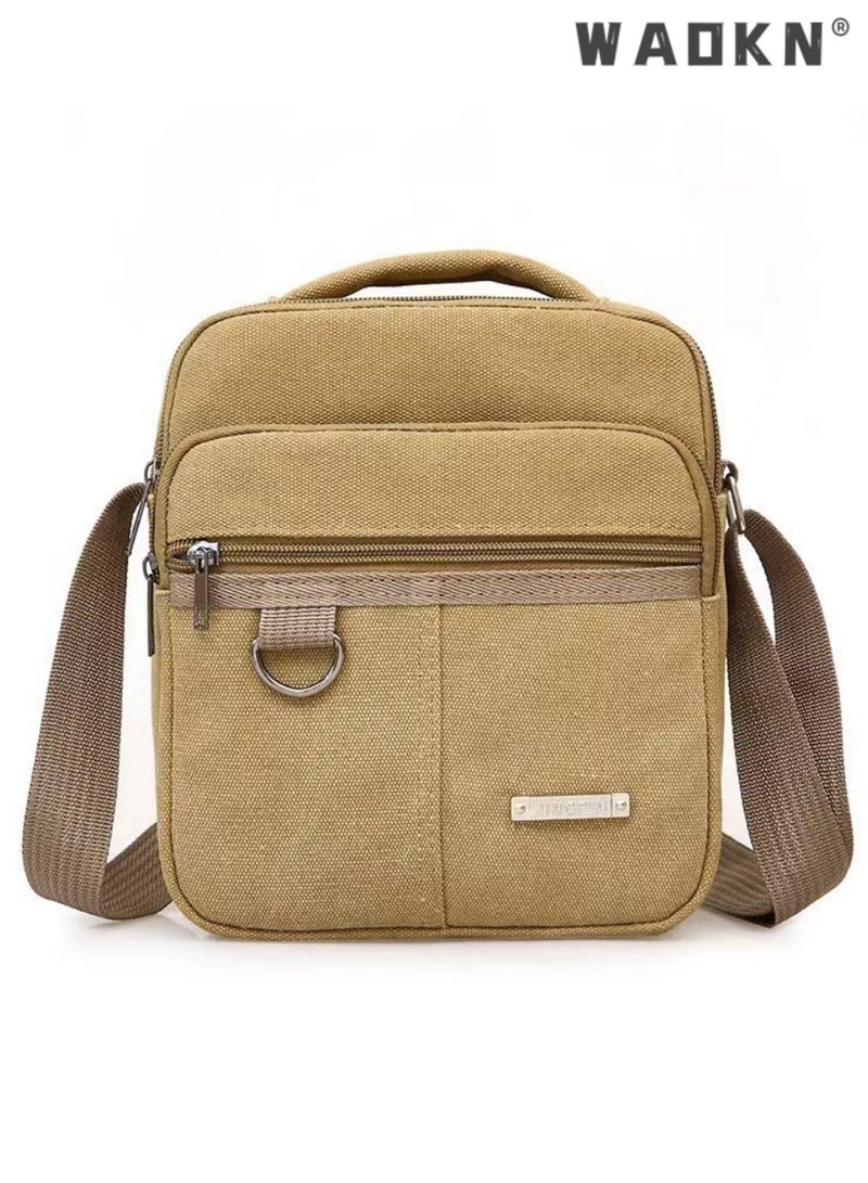 Men's Multifunctional Canvas Shoulder Bag Multi Pockets Business Messenger Bags Portable Mobile Phone Coin Sports Over Crossbody for Travel School Office