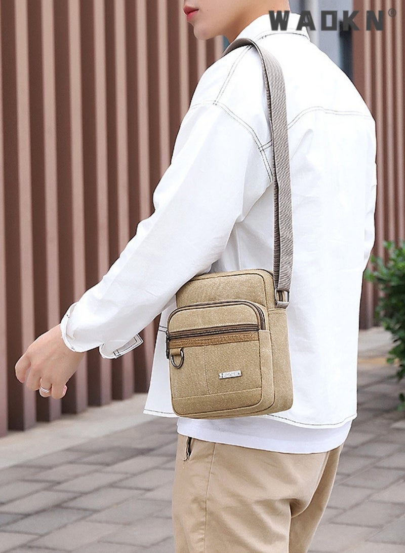 Men's Multifunctional Canvas Shoulder Bag Multi Pockets Business Messenger Bags Portable Mobile Phone Coin Sports Over Crossbody for Travel School Office