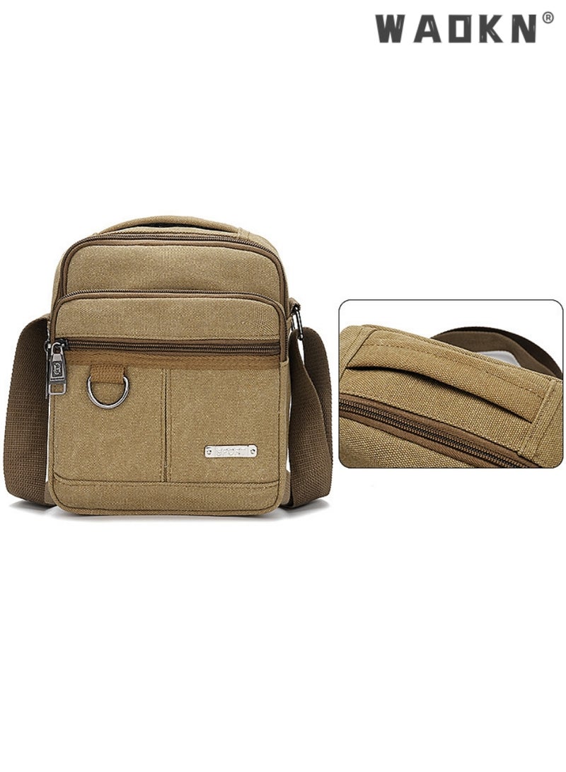 Men's Multifunctional Canvas Shoulder Bag Multi Pockets Business Messenger Bags Portable Mobile Phone Coin Sports Over Crossbody for Travel School Office