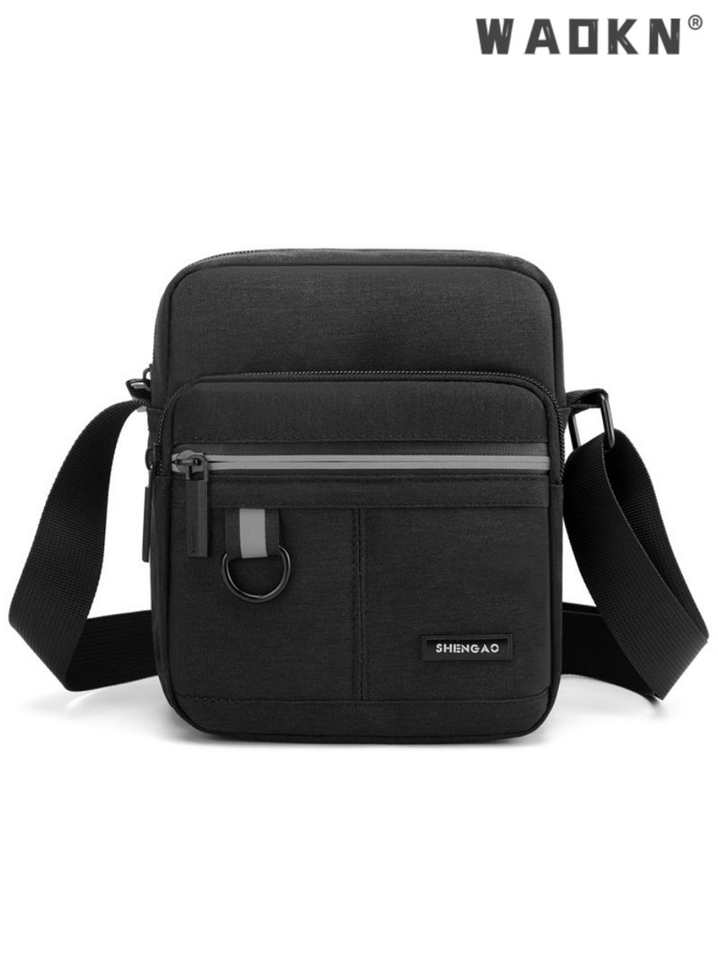 Men's Multifunctional Canvas Shoulder Bag Multi Pockets Business Messenger Bags Portable Mobile Phone Coin Sports Over Crossbody for Travel School Office Black