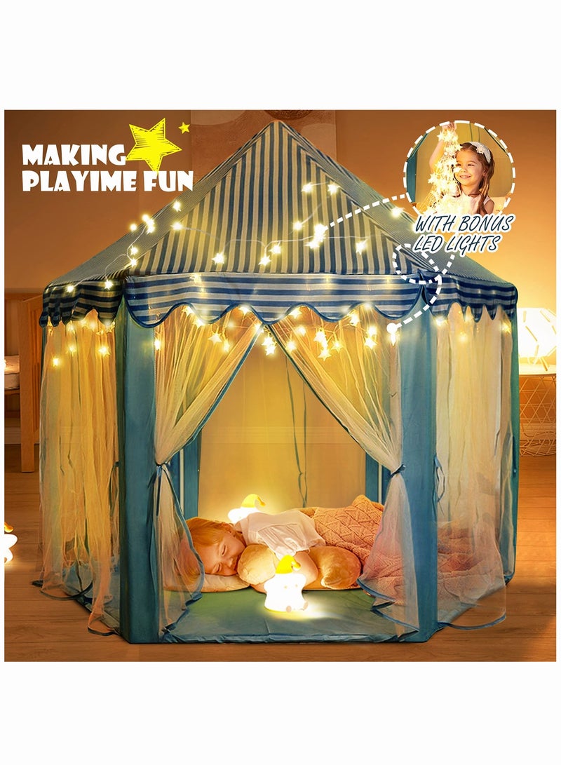 Princess Castle Tent for Girls Boys for Girls Boys with LED Star Lights Gift for Children Toddlers Indoor and Outdoor Games Princess Tent 55x53 inch