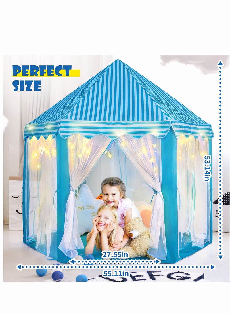 Princess Castle Tent for Girls Boys for Girls Boys with LED Star Lights Gift for Children Toddlers Indoor and Outdoor Games Princess Tent 55x53 inch