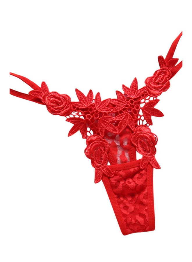 Hollow Embroidery Underwear G-String Red