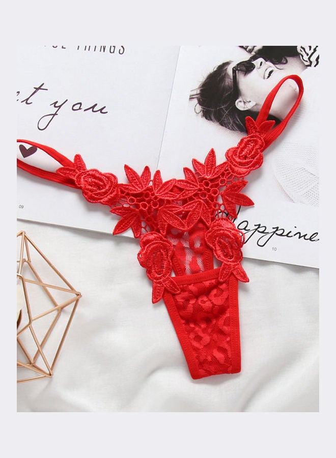 Hollow Embroidery Underwear G-String Red