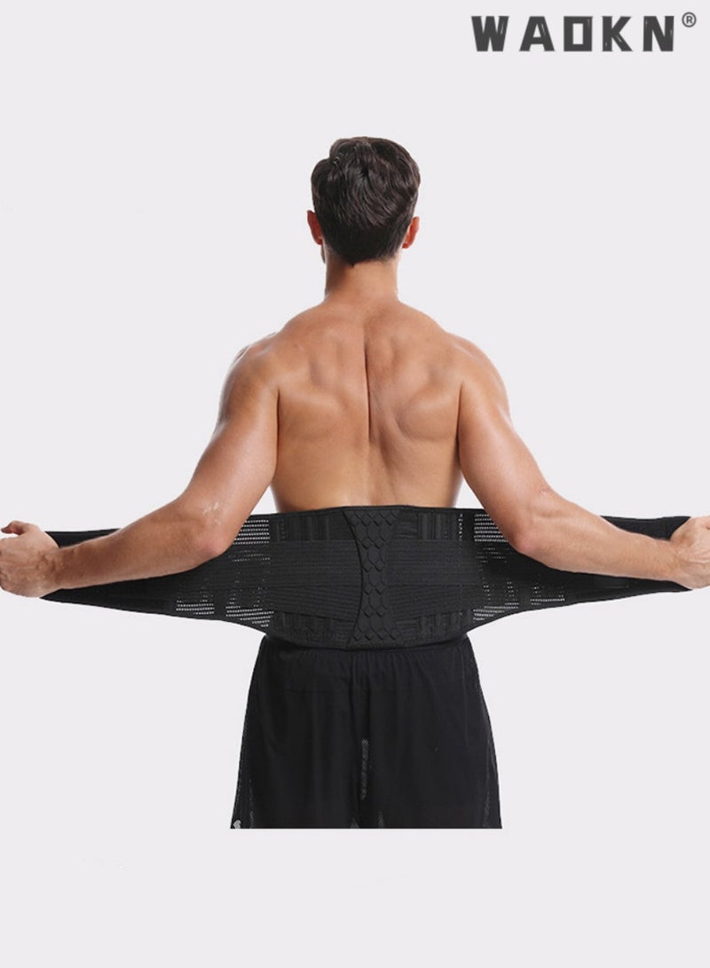 Sports Back Brace for Men and Women - Breathable Waist Lumbar Lower Back Support Belt for Sciatica, Herniated Disc, Scoliosis Back Pain Relief, Heavy lifting, with Dual Adjustable Straps (L)