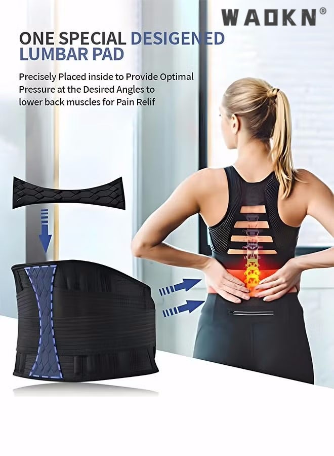 Sports Back Brace for Men and Women - Breathable Waist Lumbar Lower Back Support Belt for Sciatica, Herniated Disc, Scoliosis Back Pain Relief, Heavy lifting, with Dual Adjustable Straps (L)