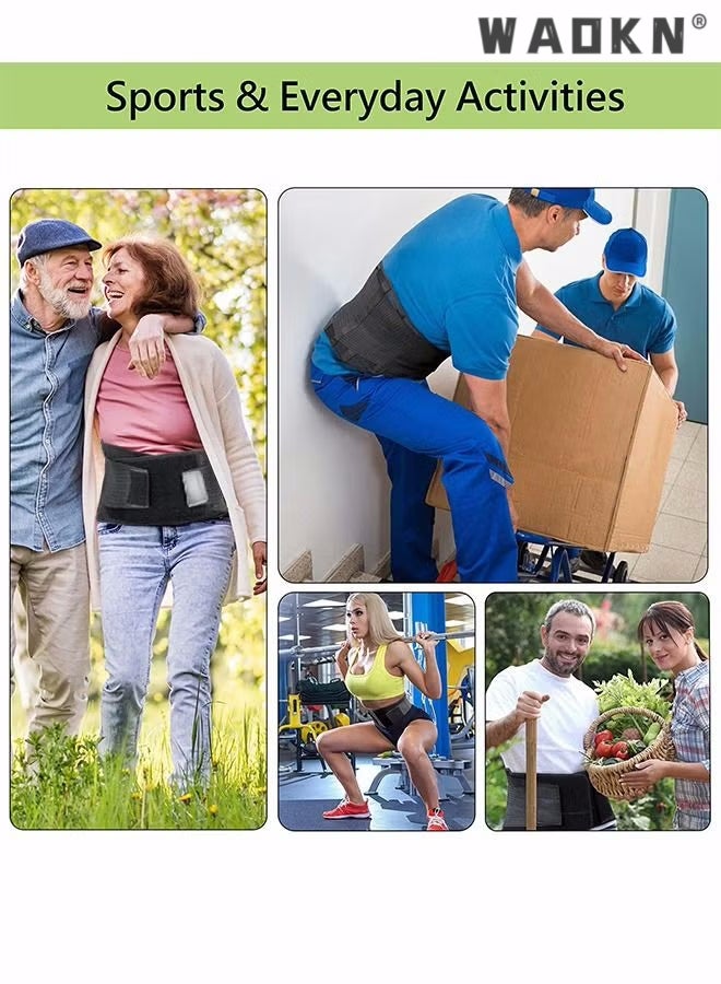 Sports Back Brace for Men and Women - Breathable Waist Lumbar Lower Back Support Belt for Sciatica, Herniated Disc, Scoliosis Back Pain Relief, Heavy lifting, with Dual Adjustable Straps (L)