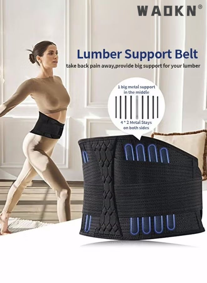 Sports Back Brace for Men and Women - Breathable Waist Lumbar Lower Back Support Belt for Sciatica, Herniated Disc, Scoliosis Back Pain Relief, Heavy lifting, with Dual Adjustable Straps (L)