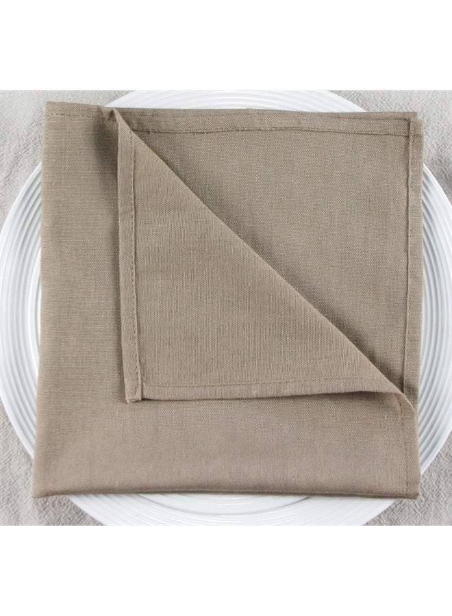 Solid Color Cotton Linen Blended Thin Dinner Cloth Napkins - Set of 12 (40 x 40 cm) - for Events & Home Use (Khaki)