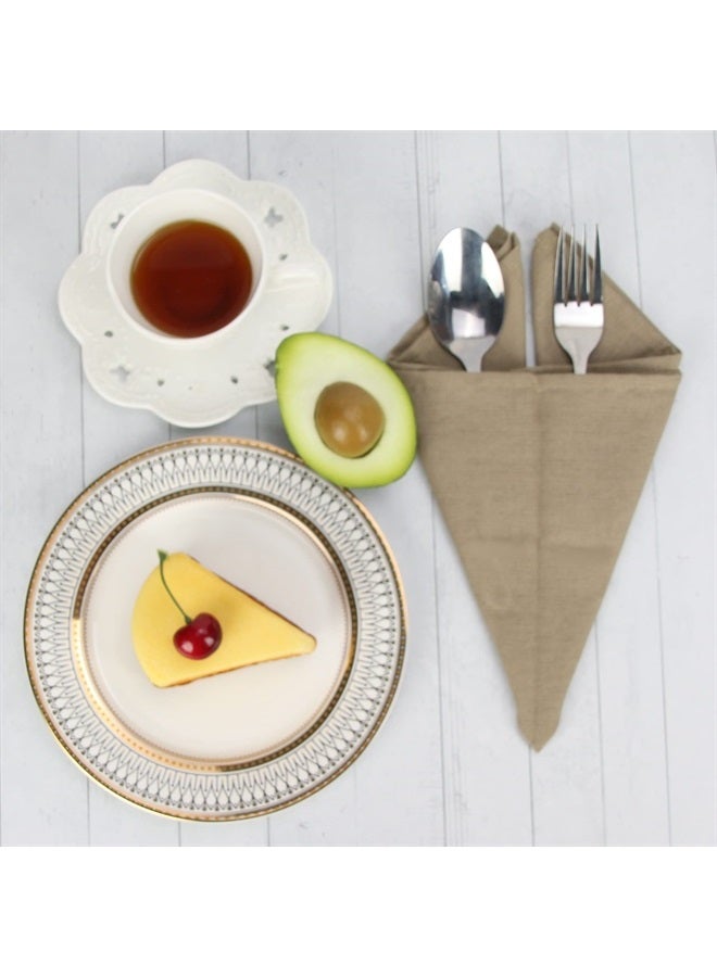 Solid Color Cotton Linen Blended Thin Dinner Cloth Napkins - Set of 12 (40 x 40 cm) - for Events & Home Use (Khaki)