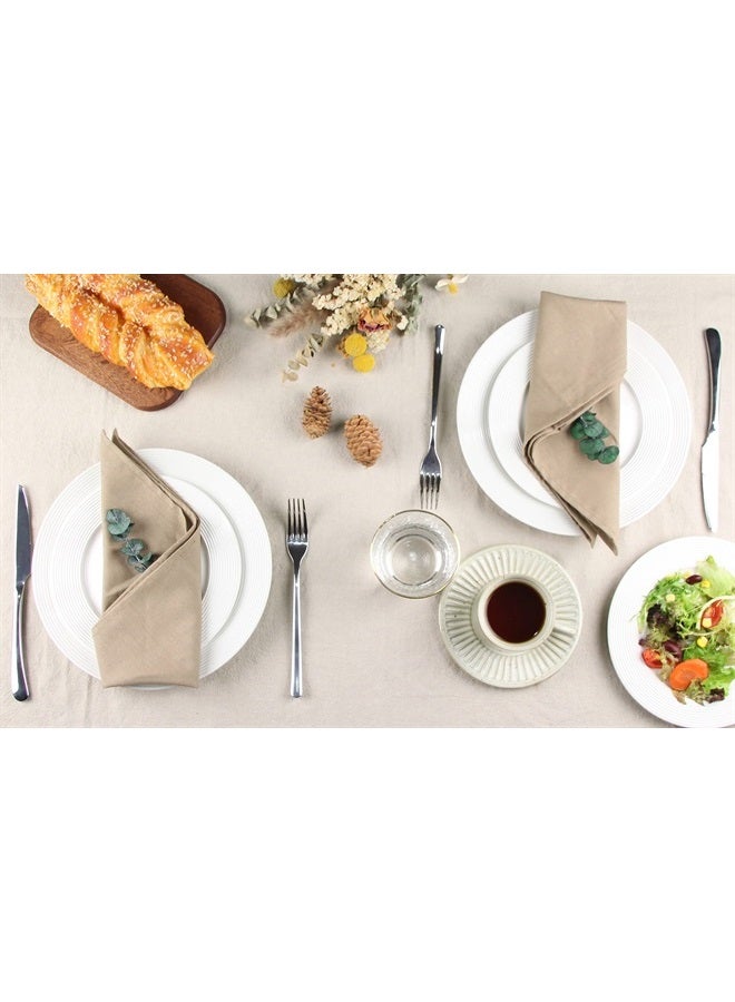Solid Color Cotton Linen Blended Thin Dinner Cloth Napkins - Set of 12 (40 x 40 cm) - for Events & Home Use (Khaki)
