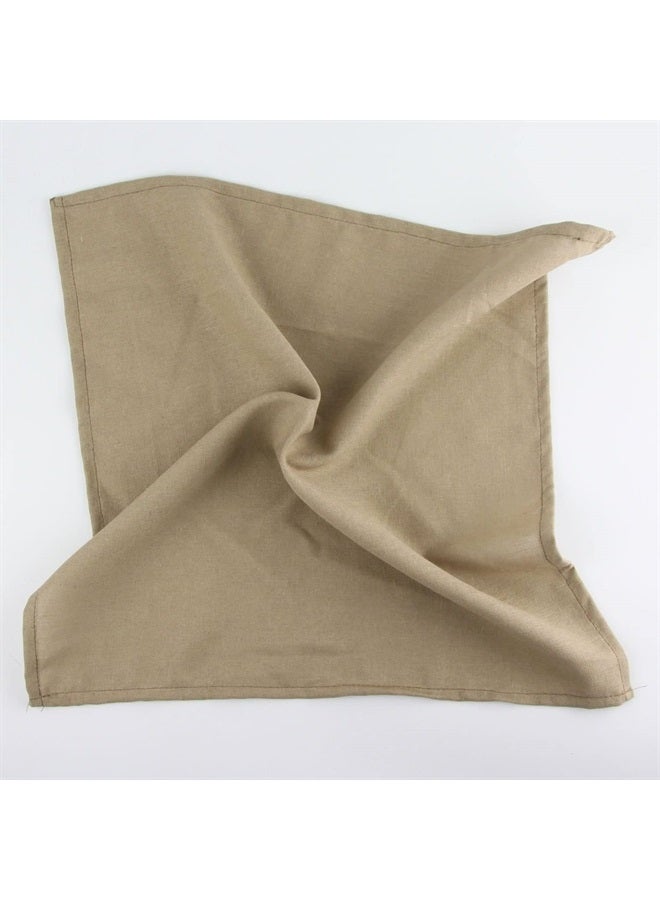 Solid Color Cotton Linen Blended Thin Dinner Cloth Napkins - Set of 12 (40 x 40 cm) - for Events & Home Use (Khaki)