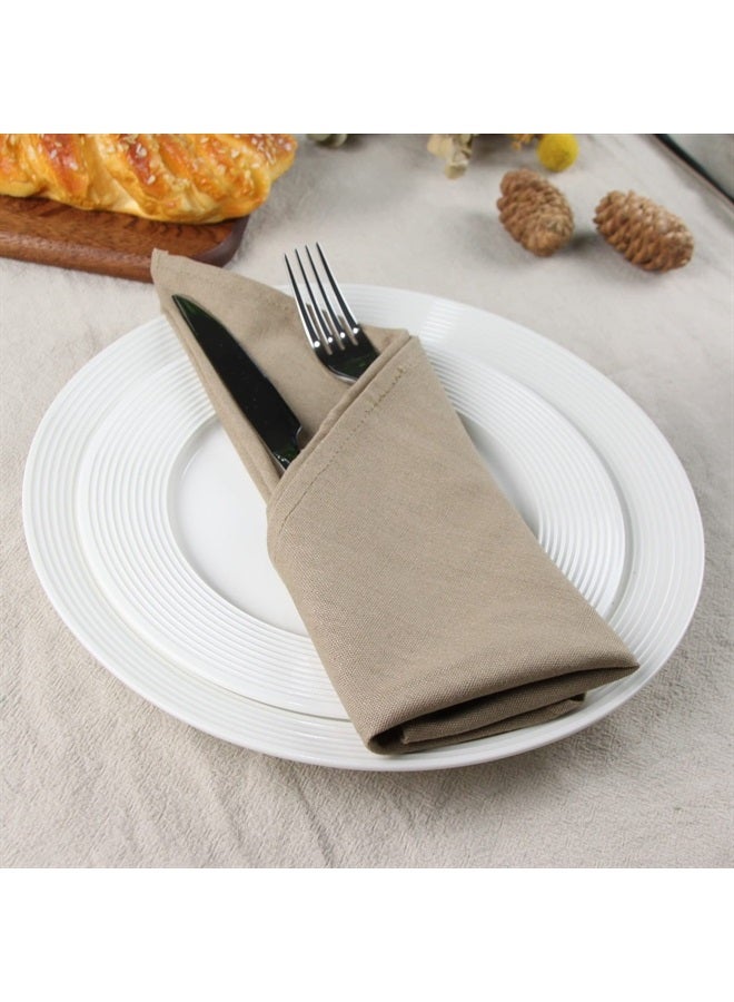 Solid Color Cotton Linen Blended Thin Dinner Cloth Napkins - Set of 12 (40 x 40 cm) - for Events & Home Use (Khaki)