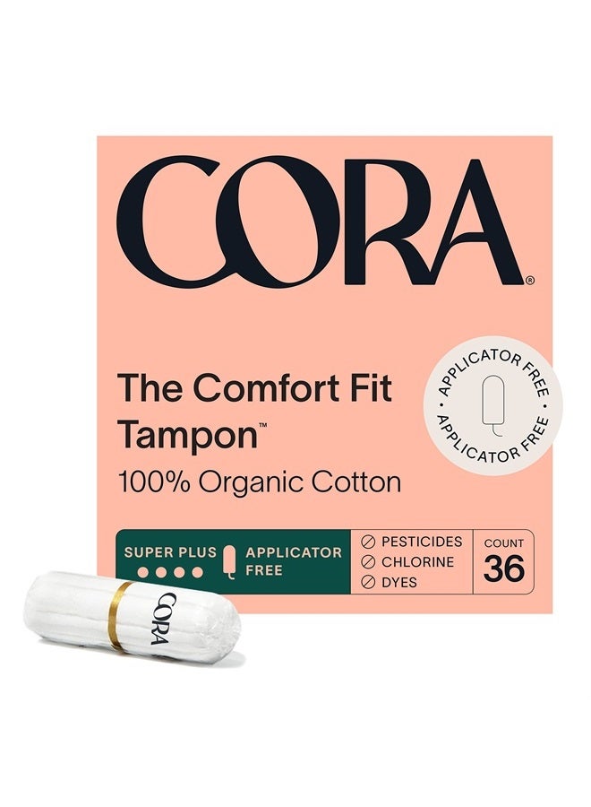 100% Organic Cotton Non-Applicator Tampons | Ultra-Absorbent, Unscented, Natural, Non-Toxic, Applicator Free | Eco-Conscious S/S+ (36 S+ Tampons)