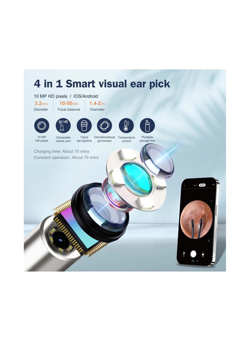 Ear Wax Removal, Ear Cleaner with Camera with 1080P, Ear Wax Removal Tool with 6 LED Light, Ear Wax Removal Kit with 8 Ear Pick, Ear Camera for iPhone, iPad, Android Phones