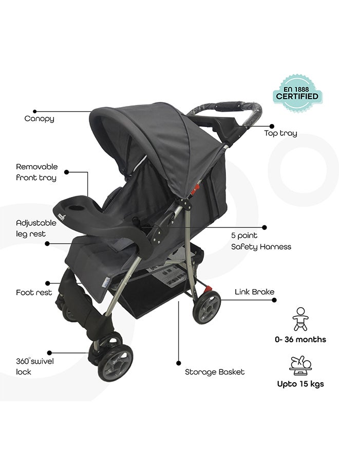 Easy  One Hand Fold Stroller With Multi-Postion Reclining Seat For Infant, 0 Months +, Dark Grey