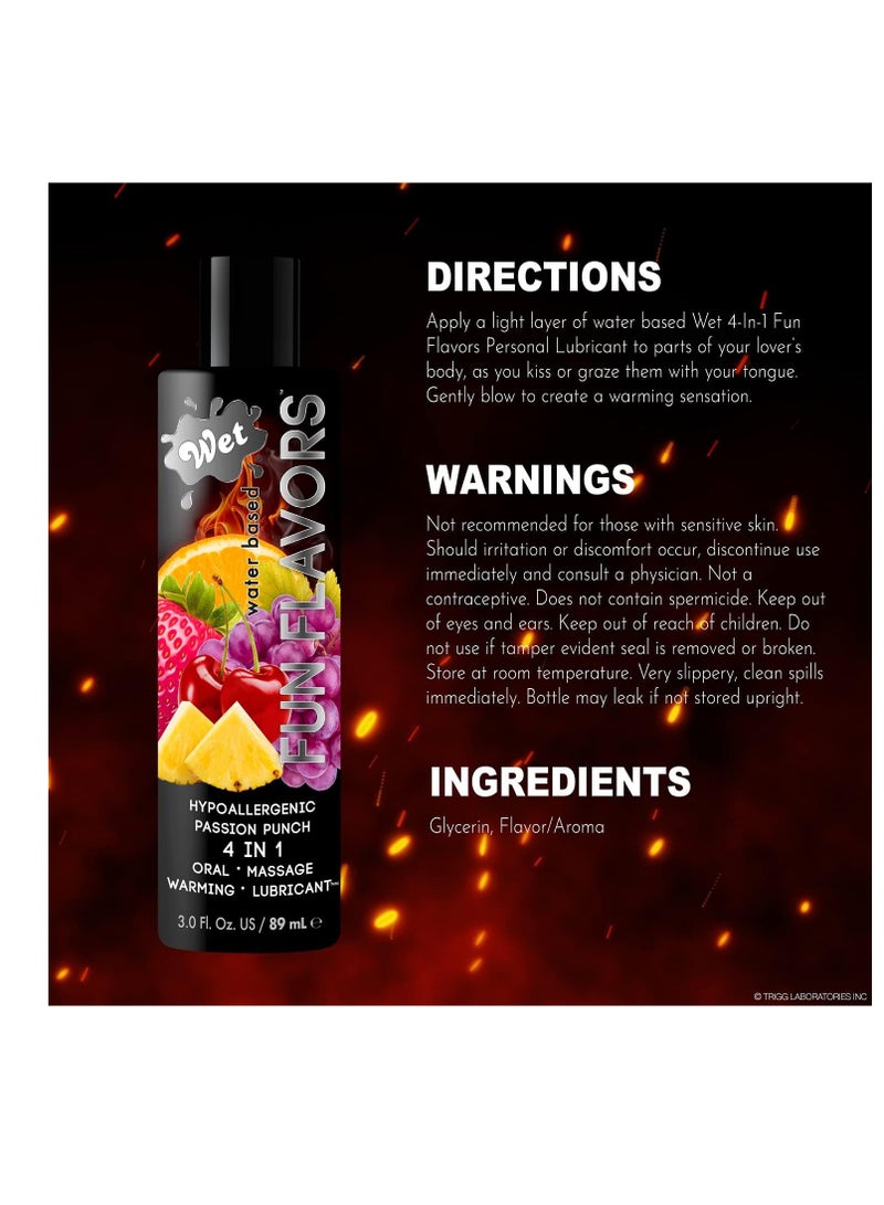 Fun Flavors water based passion punch 4 in 1 warming flavored tasty lube 3oz 89ml