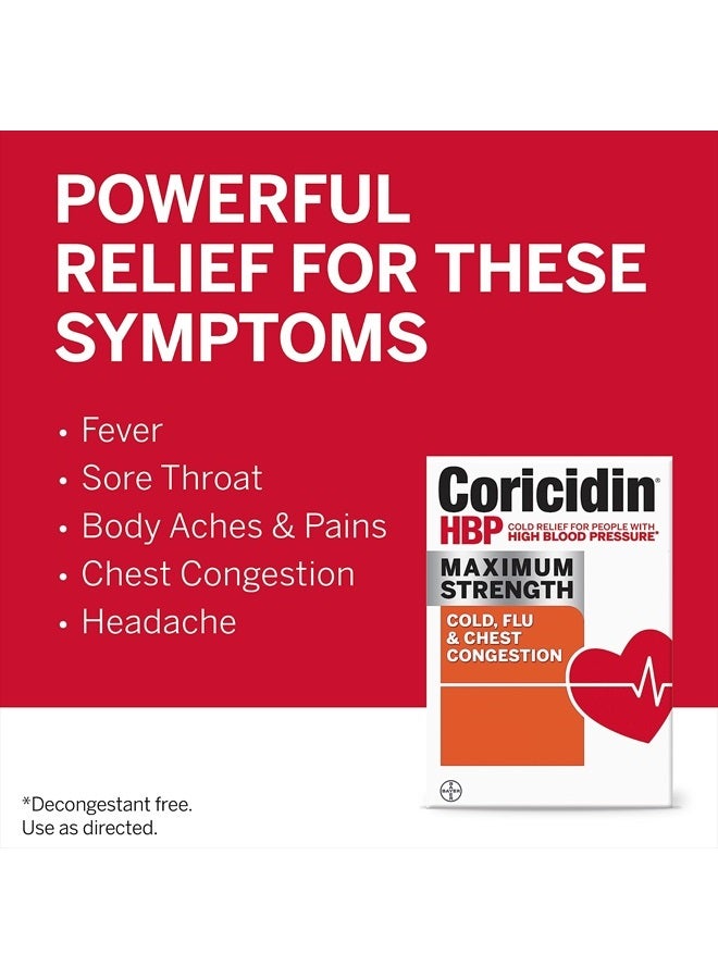 , Decongestant-Free Cold Symptom Relief for People with High Blood Pressure, Maximum Strength, Flu & Chest Congestion Liquid Gels, 24 Count