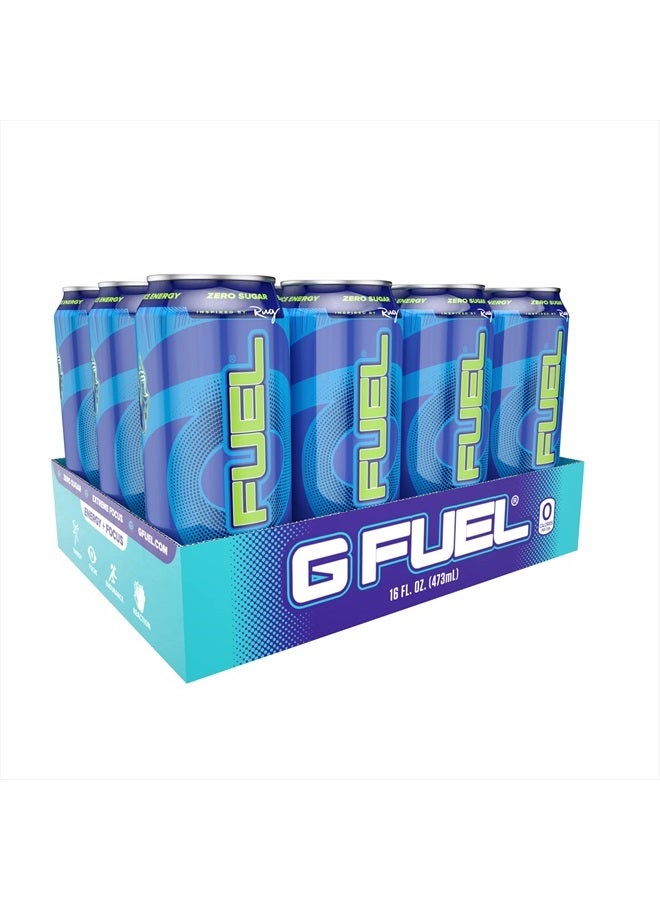Chug Rug Energy Drink, Sugar Free, Healthy Drinks, Zero Calorie, 300 mg Caffeine per Carbonated Can, Sour Blue Flavor, Focus Amino, Vitamin + Antioxidants Blend - 12 Pack