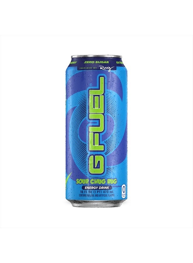 Chug Rug Energy Drink, Sugar Free, Healthy Drinks, Zero Calorie, 300 mg Caffeine per Carbonated Can, Sour Blue Flavor, Focus Amino, Vitamin + Antioxidants Blend - 12 Pack