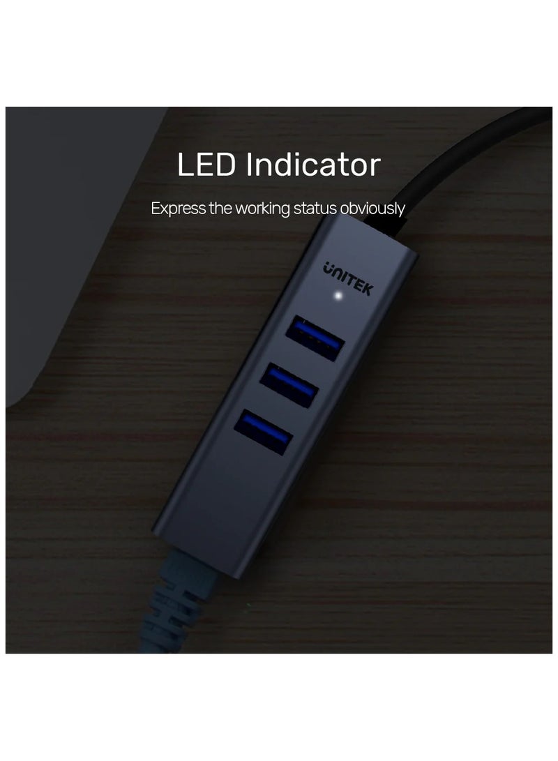 Unitek Y-3088B  USB-C/ USB-A  To Eathernet + 3port USB 3.0 Hub