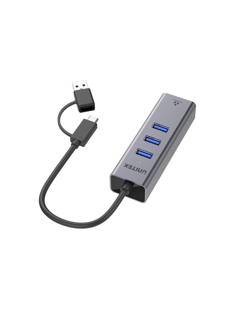 Unitek Y-3088B  USB-C/ USB-A  To Eathernet + 3port USB 3.0 Hub